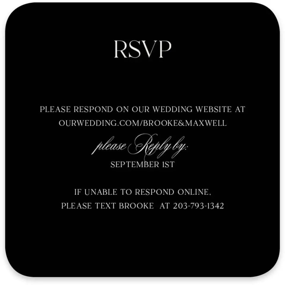 This is a 4" x 4" Wedding Invitation RSVP Postcard called Greenwich printed in full color on Luxe Satin paper
