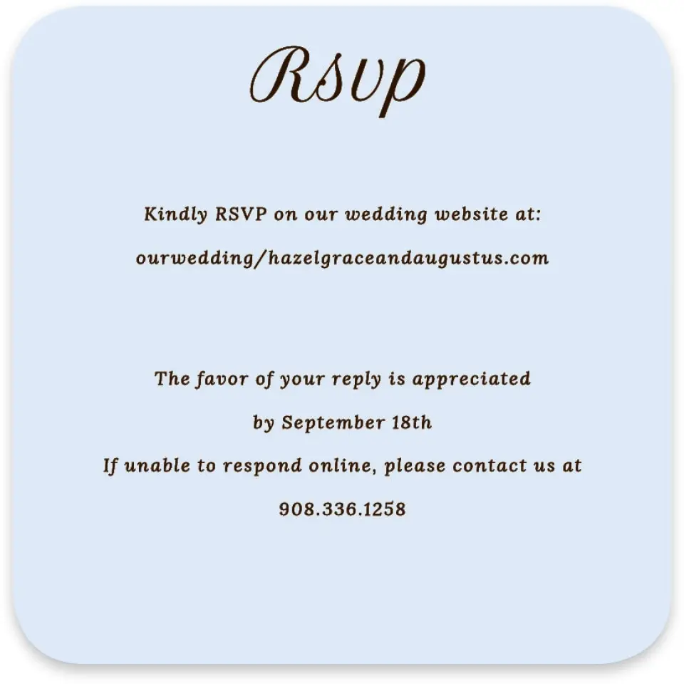 This is a 4" x 4" Wedding Invitation RSVP Postcard called Montauk printed in full color on Luxe Satin paper