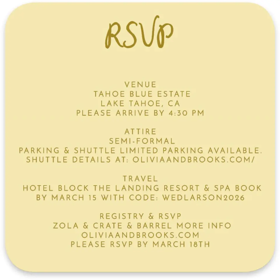 This is a 4" x 4" Wedding Invitation RSVP Postcard called Scalloped Elegance printed in full color on Luxe Satin paper