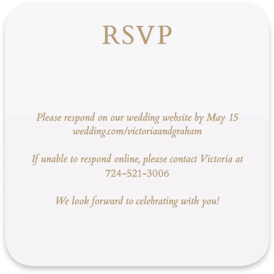 This is a 4" x 4" Wedding Invitation RSVP Postcard called Soft Branchlets printed in full color on Luxe Satin paper