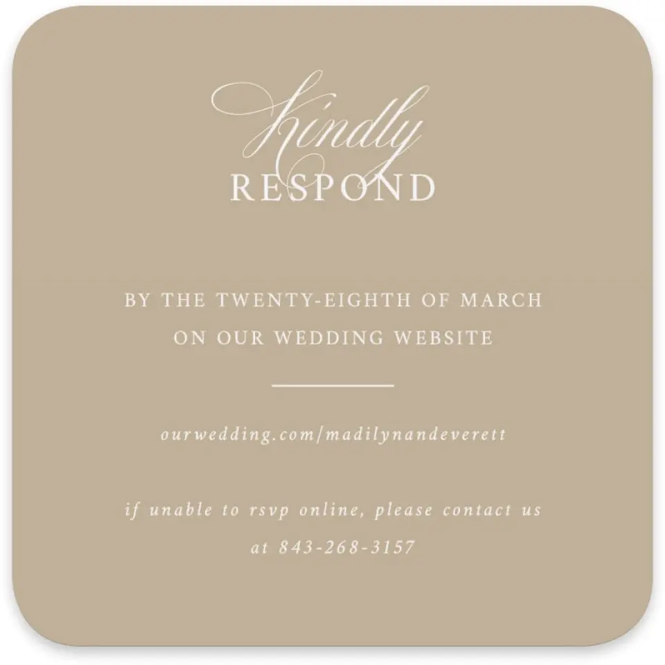 This is a 4" x 4" Wedding Invitation RSVP Postcard called Elegant Shell printed in full color on Luxe Satin paper