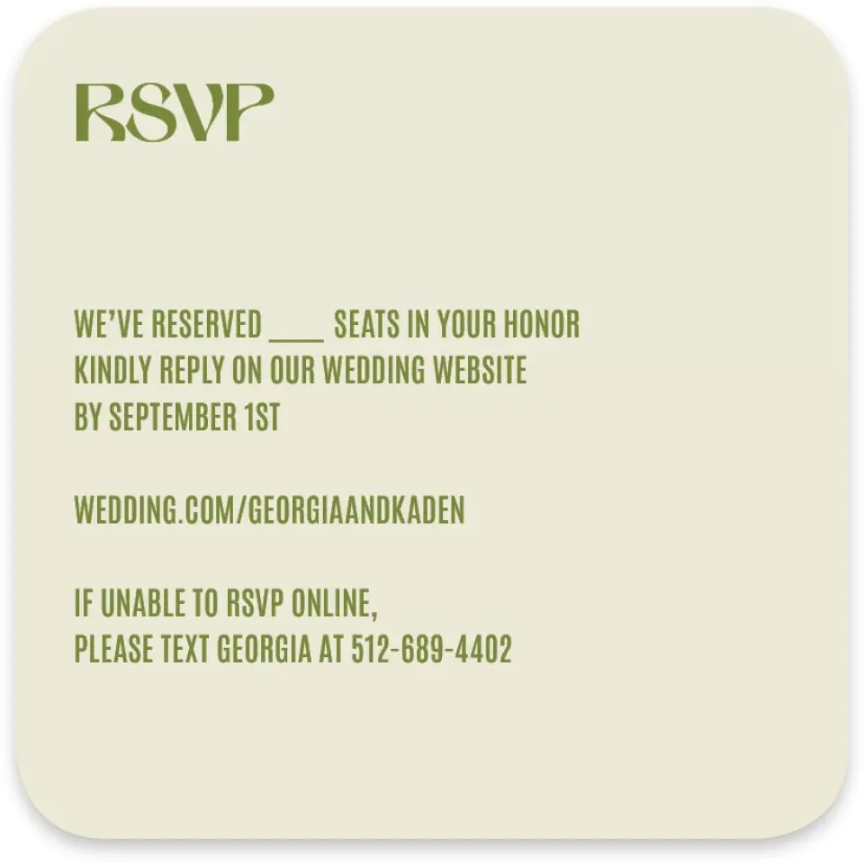 This is a 4" x 4" Wedding Invitation RSVP Postcard called Zephyr printed in full color on Luxe Satin paper