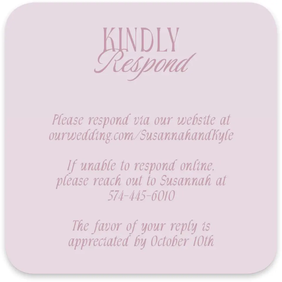 This is a 4" x 4" Wedding Invitation RSVP Postcard called Ornate Garden printed in full color on Luxe Satin paper