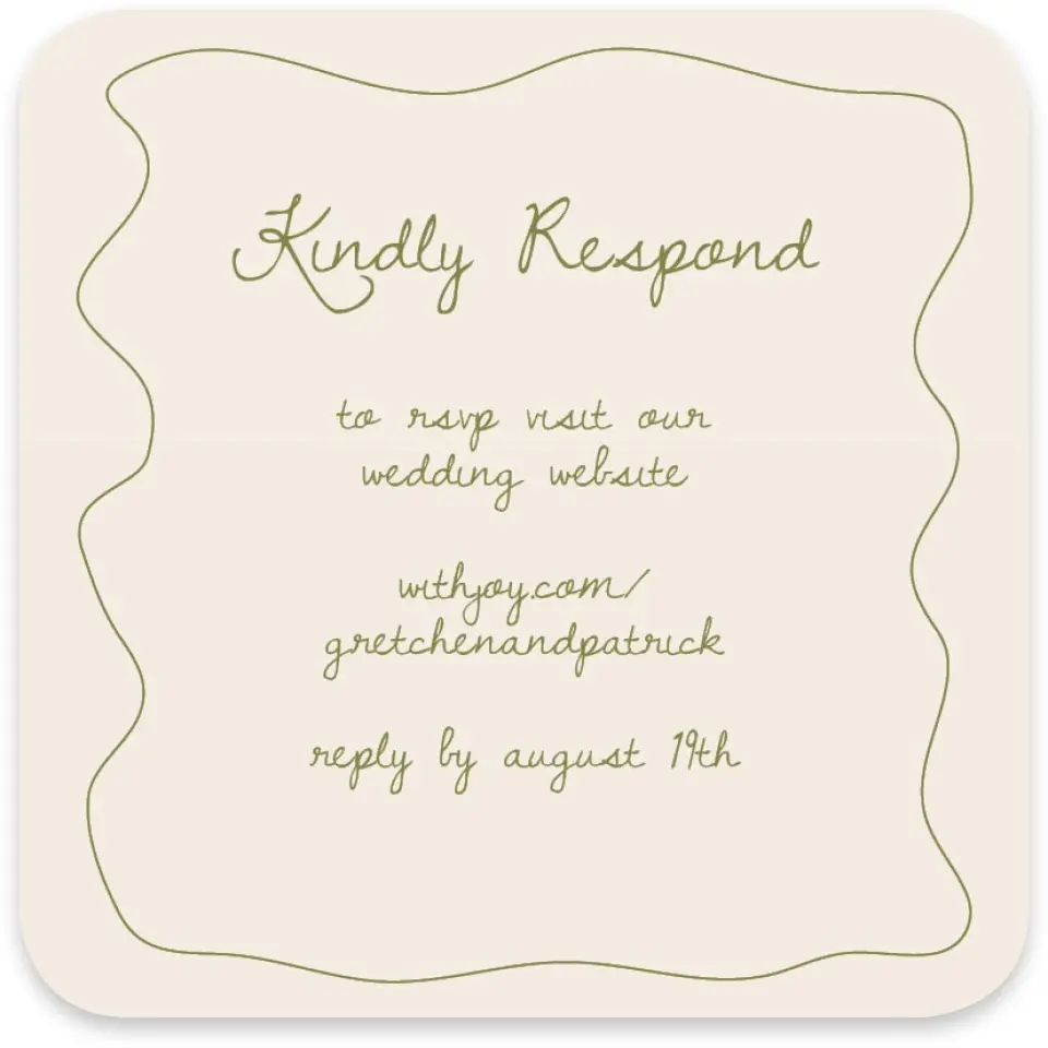 This is a 4" x 4" Wedding Invitation RSVP Postcard called Soft Garden Vows printed in full color with Gold foil on Luxe Satin paper