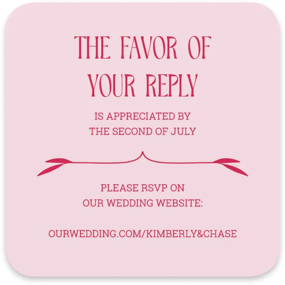 This is a 4" x 4" Wedding Invitation RSVP Postcard called Nouveau Romance printed in full color with Gold foil on Luxe Satin paper