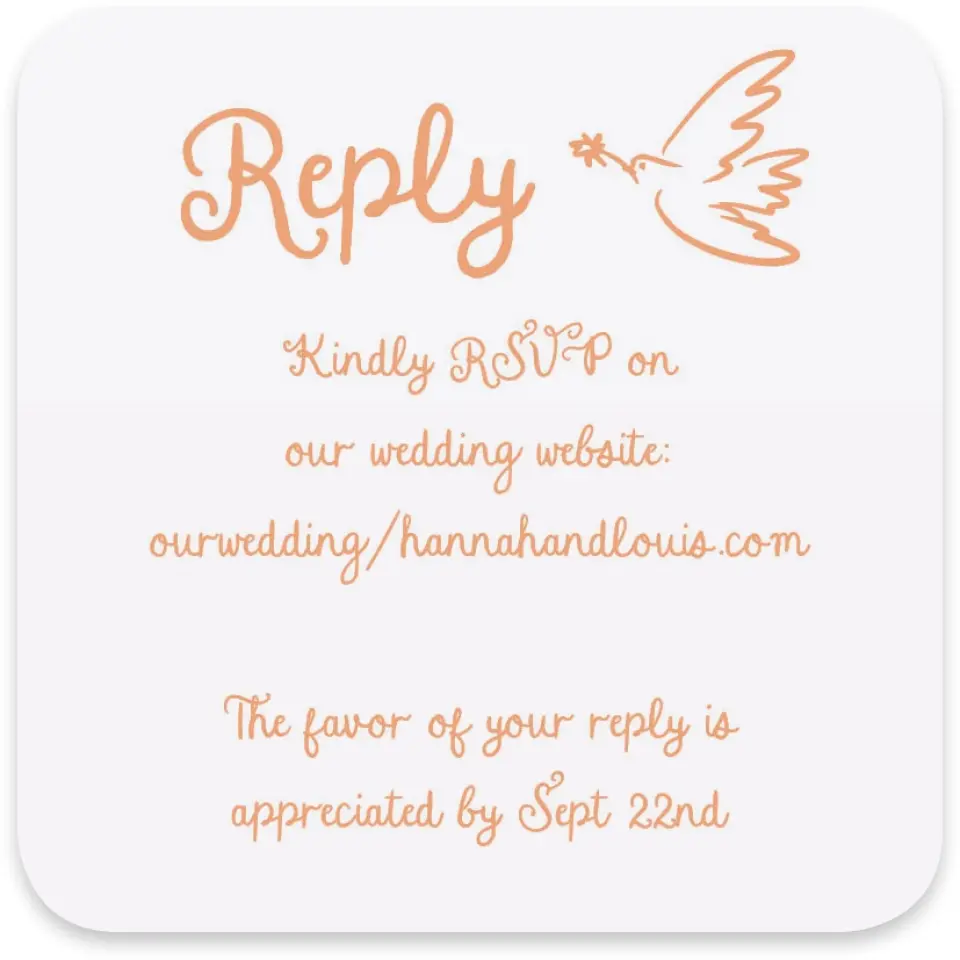 This is a 4" x 4" Wedding Invitation RSVP Postcard called Wavy Love printed in full color with Gold foil on Luxe Satin paper