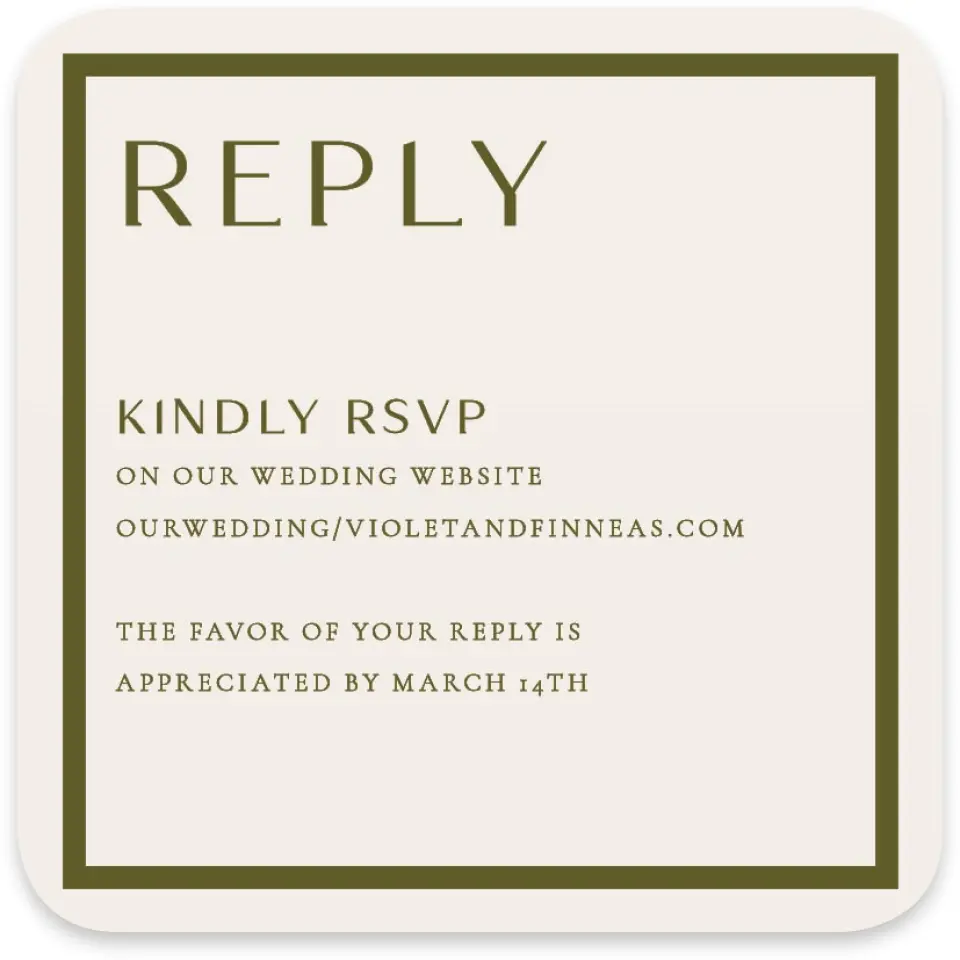 This is a 4" x 4" Wedding Invitation RSVP Postcard called Delicate Love printed in full color with Gold foil on Luxe Satin paper