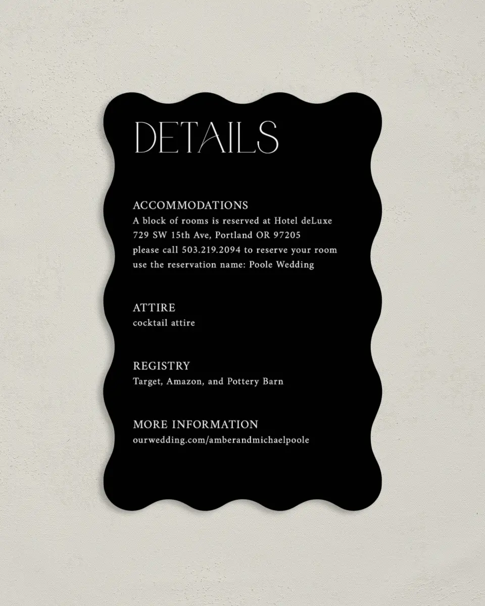 This is a 4" x 6" Wedding Invitation Enclosure Card called The Amber printed in full color on Luxe Satin paper