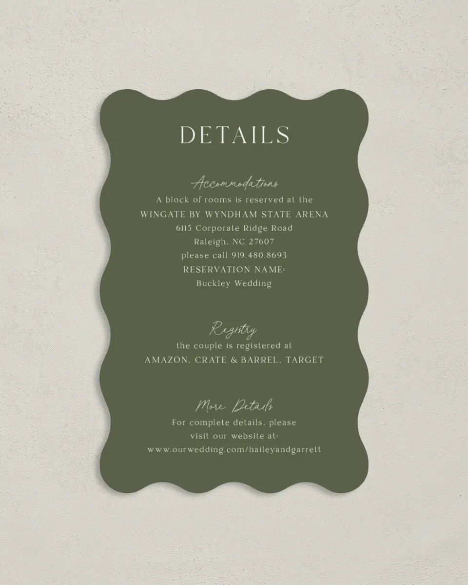 This is a 4" x 6" Wedding Invitation Enclosure Card called The Hailey printed in full color on Luxe Satin paper