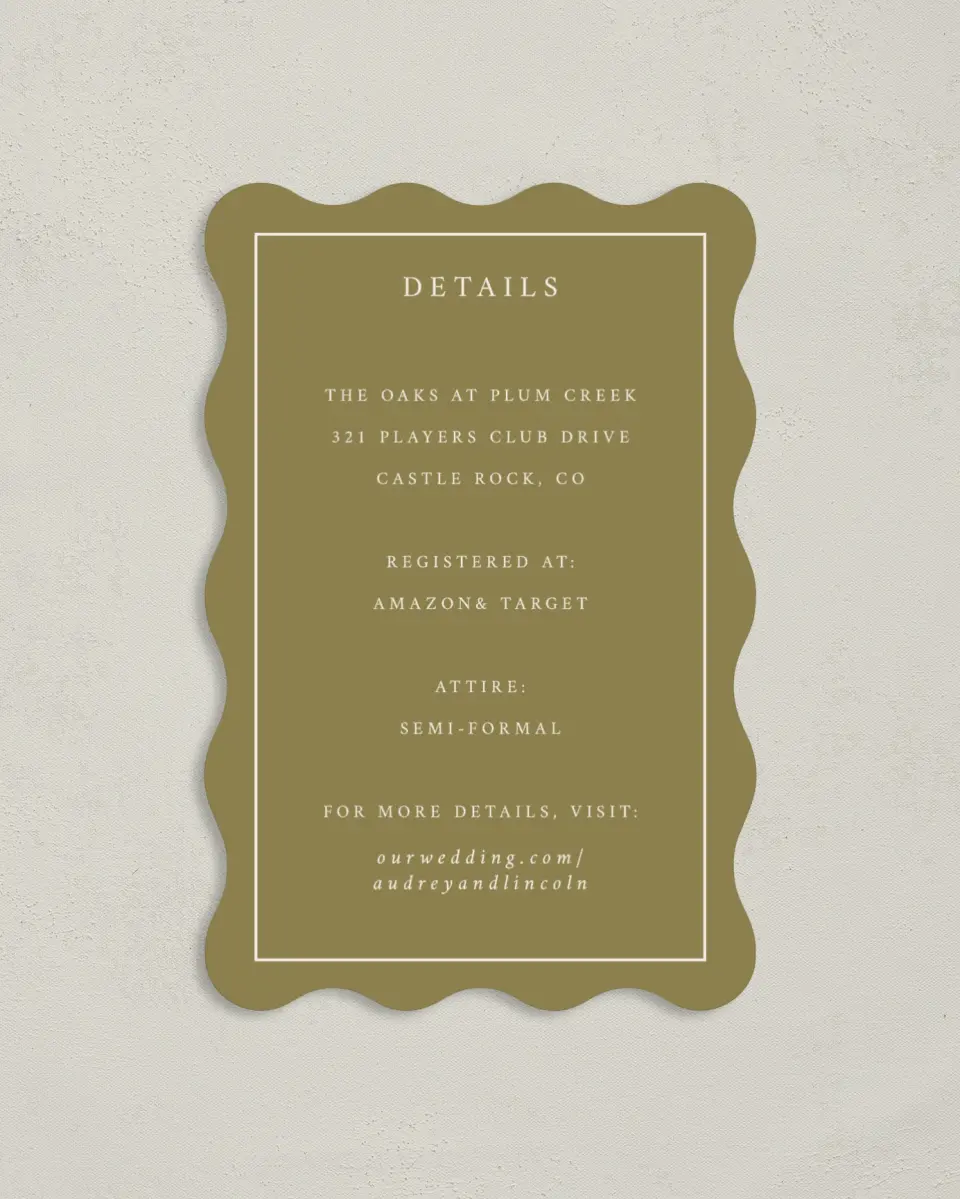 This is a 4" x 6" Wedding Invitation Enclosure Card called Autumn Vow printed in full color on Luxe Satin paper