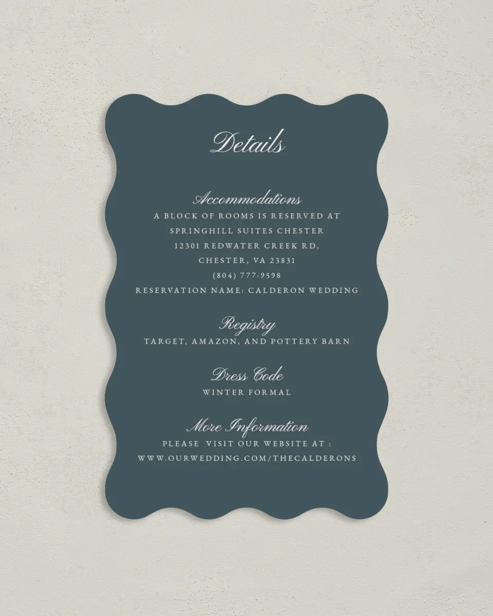 This is a 4" x 6" Wedding Invitation Enclosure Card called Heirloom Holly printed in full color on Luxe Satin paper