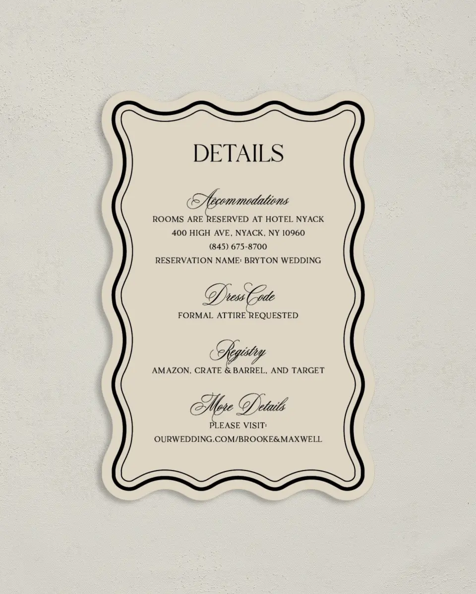 This is a 4" x 6" Wedding Invitation Enclosure Card called Greenwich printed in full color on Luxe Satin paper