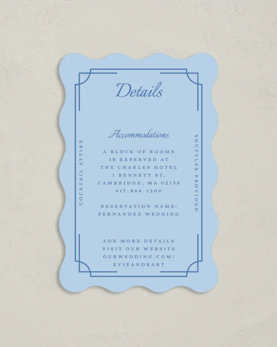 This is a 4" x 6" Wedding Invitation Enclosure Card called Cambridge printed in full color on Luxe Satin paper