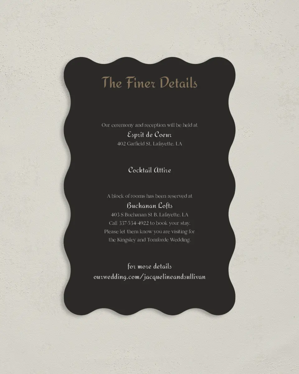 This is a 4" x 6" Wedding Invitation Enclosure Card called Lafayette printed in full color on Luxe Satin paper