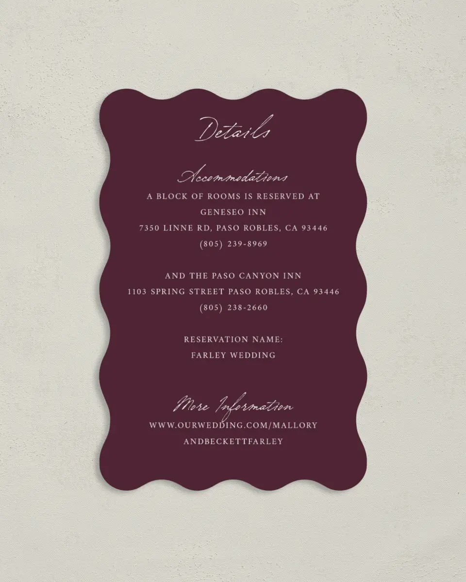 This is a 4" x 6" Wedding Invitation Enclosure Card called Ivyhill printed in full color on Luxe Satin paper