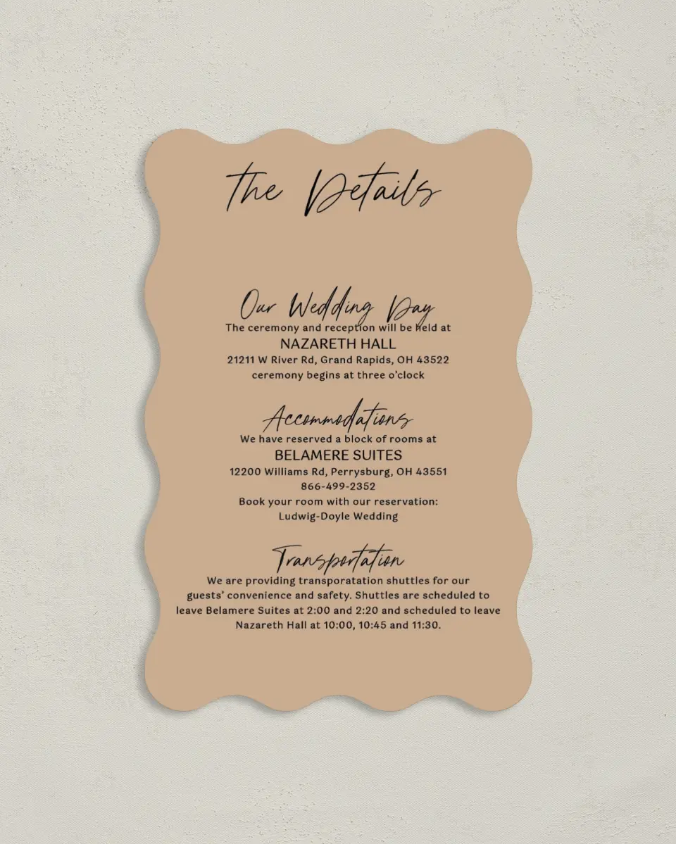 This is a 4" x 6" Wedding Invitation Enclosure Card called Nazareth & Stone printed in full color on Luxe Satin paper
