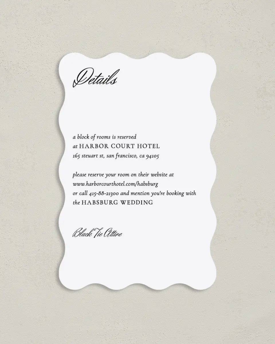 This is a 4" x 6" Wedding Invitation Enclosure Card called Commonwealth Club printed in full color on Luxe Satin paper