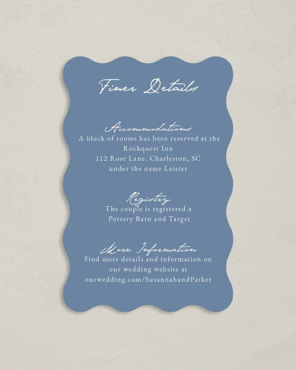 This is a 4" x 6" Wedding Invitation Enclosure Card called Rosewood printed in full color with Rose Gold foil on Luxe Satin paper