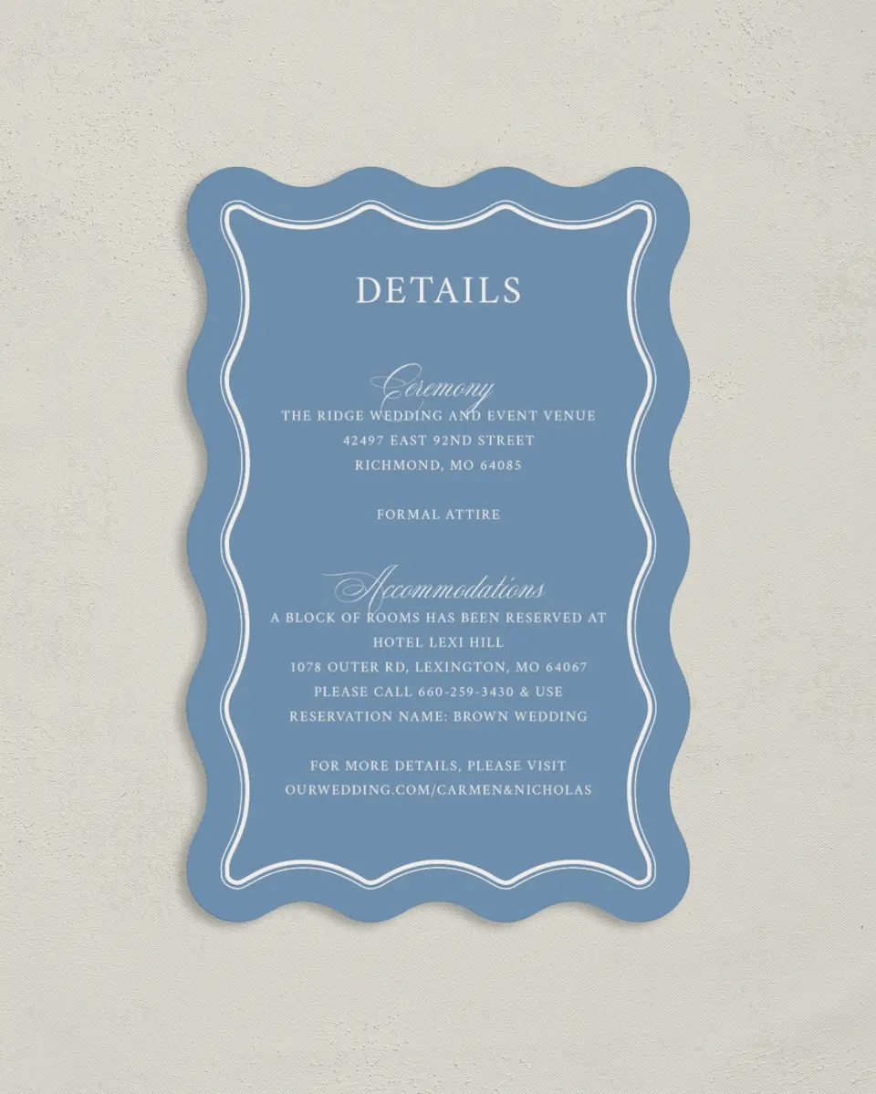 This is a 4" x 6" Wedding Invitation Enclosure Card called Vintage Reverie printed in full color on Luxe Satin paper