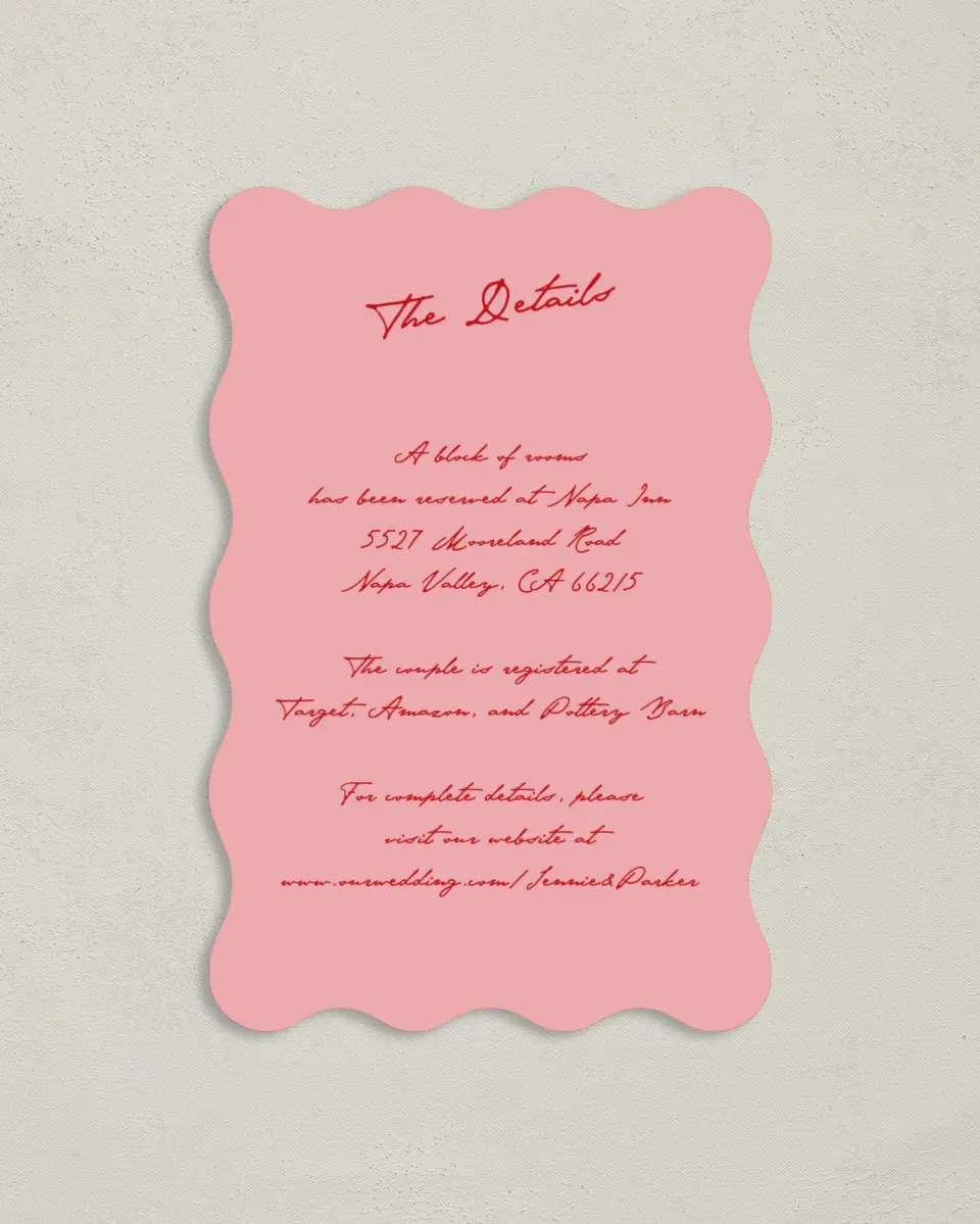 This is a 4" x 6" Wedding Invitation Enclosure Card called With All Our Love printed in full color on Luxe Satin paper
