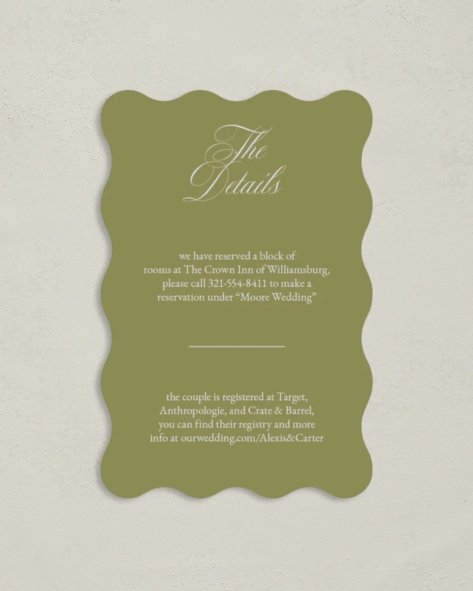 This is a 4" x 6" Wedding Invitation Enclosure Card called Signature Vows printed in full color on Luxe Satin paper