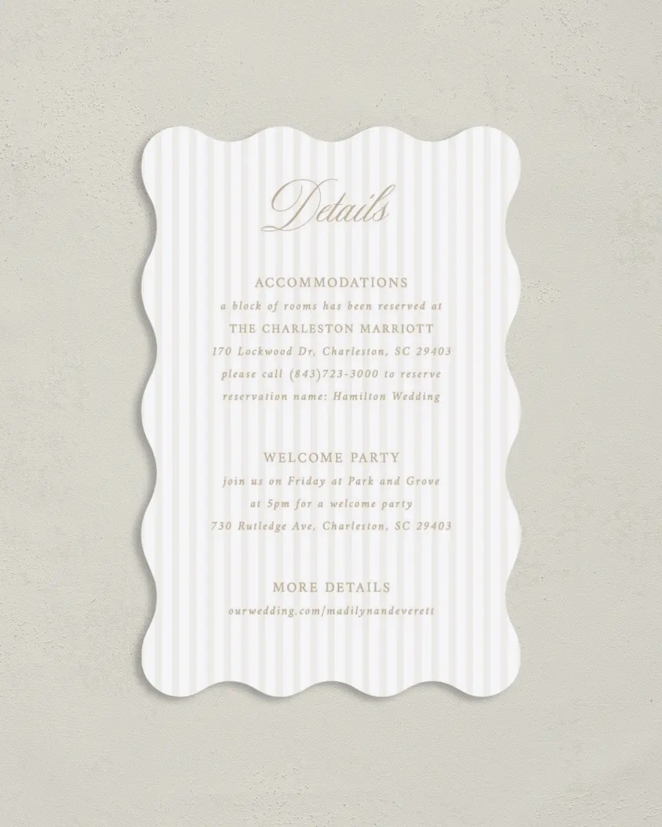 This is a 4" x 6" Wedding Invitation Enclosure Card called Elegant Shell printed in full color on Luxe Satin paper