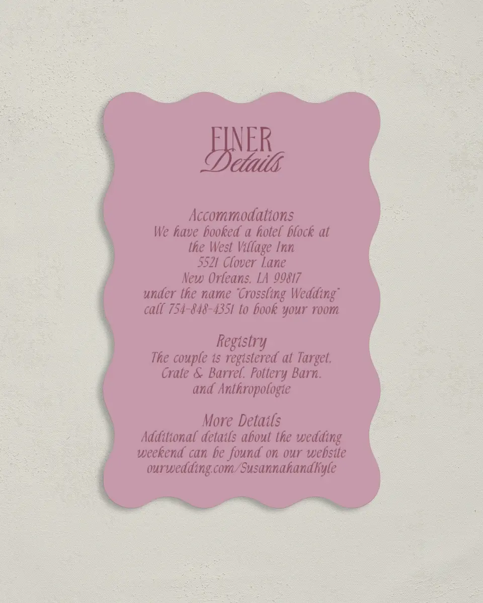 This is a 4" x 6" Wedding Invitation Enclosure Card called Ornate Garden printed in full color on Luxe Satin paper