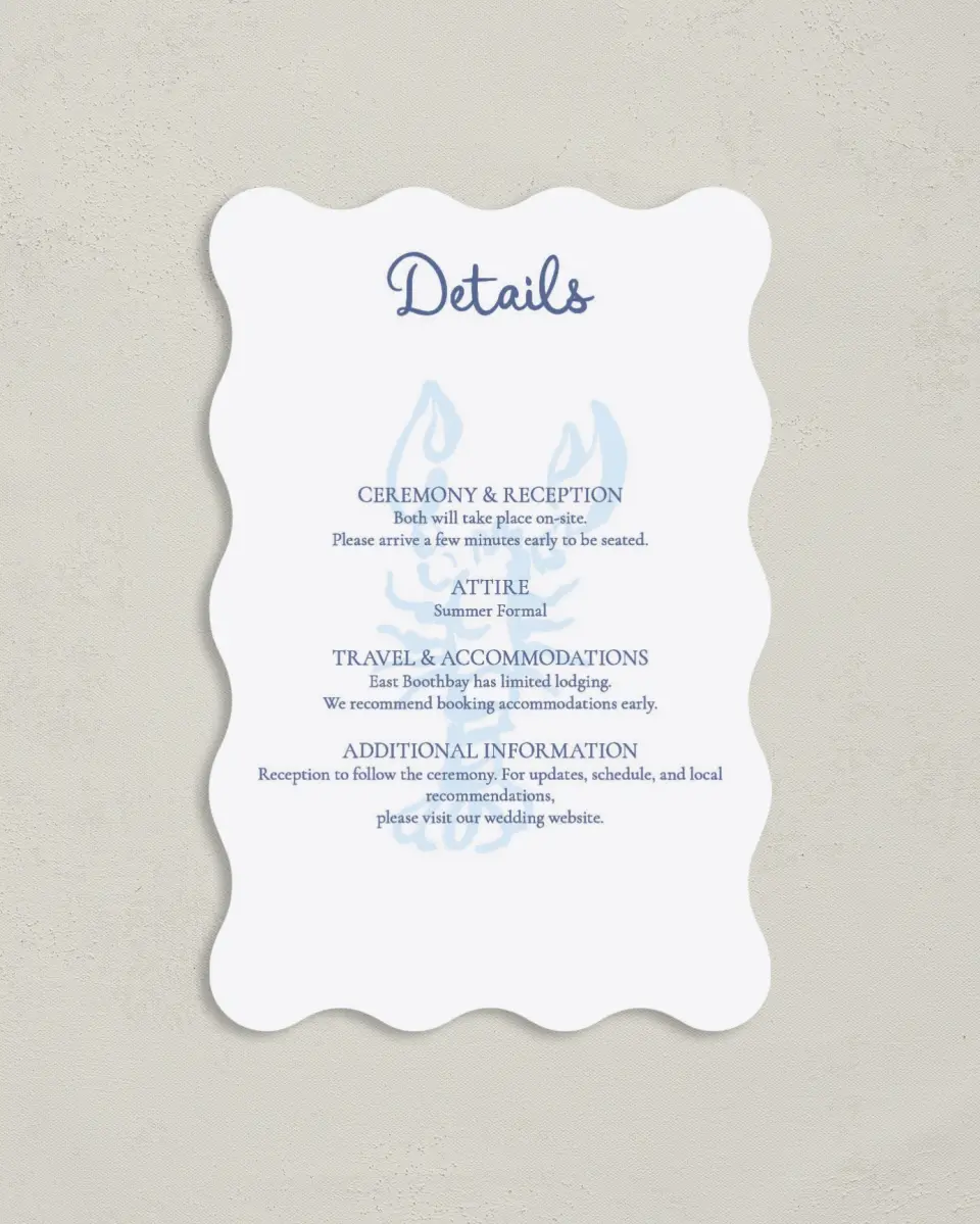 This is a 4" x 6" Wedding Invitation Enclosure Card called Love by the Sea printed in full color on Luxe Satin paper