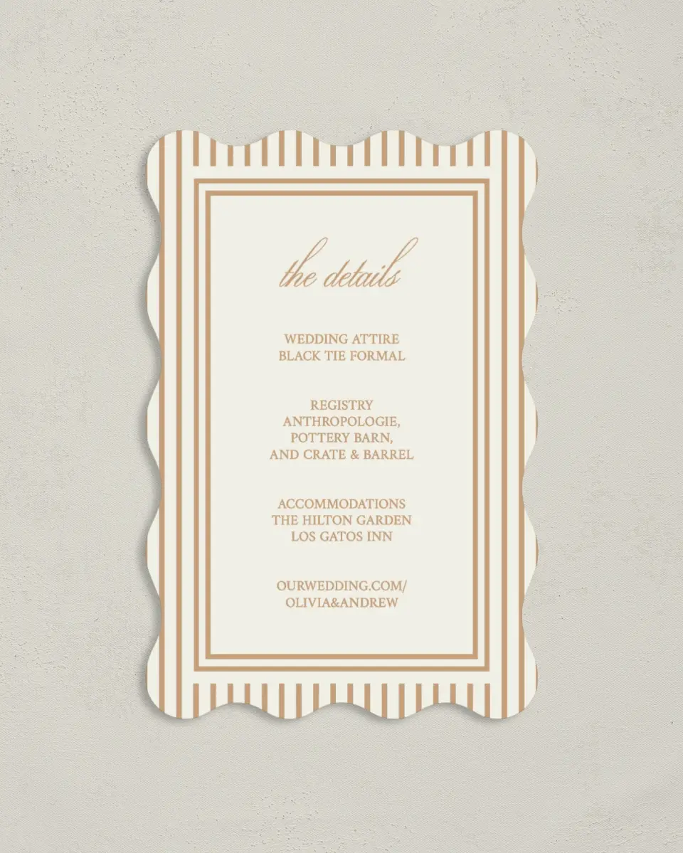 This is a 4" x 6" Wedding Invitation Enclosure Card called Beaded Veil printed in full color with Gold foil on Luxe Satin paper