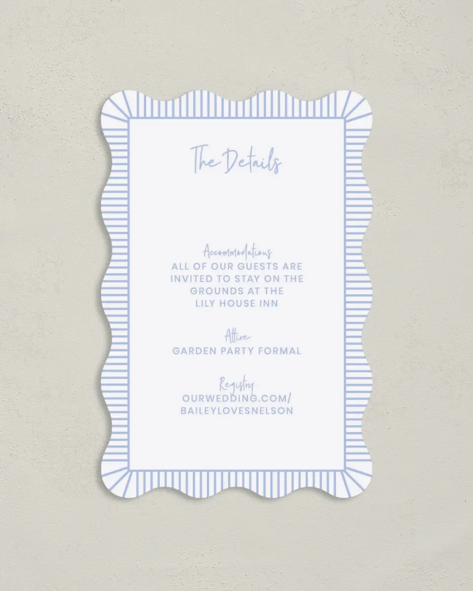 This is a 4" x 6" Wedding Invitation Enclosure Card called Framed in Flowers printed in full color with Gold foil on Luxe Satin paper
