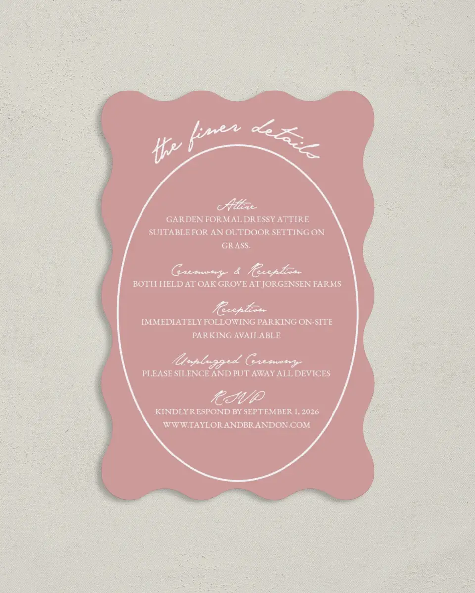 This is a 4" x 6" Wedding Invitation Enclosure Card called Verdant Romance printed in full color with Gold foil on Luxe Satin paper