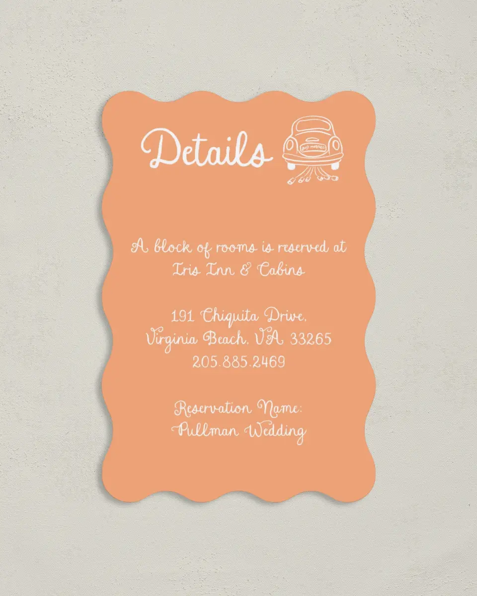This is a 4" x 6" Wedding Invitation Enclosure Card called Wavy Love printed in full color with Gold foil on Luxe Satin paper