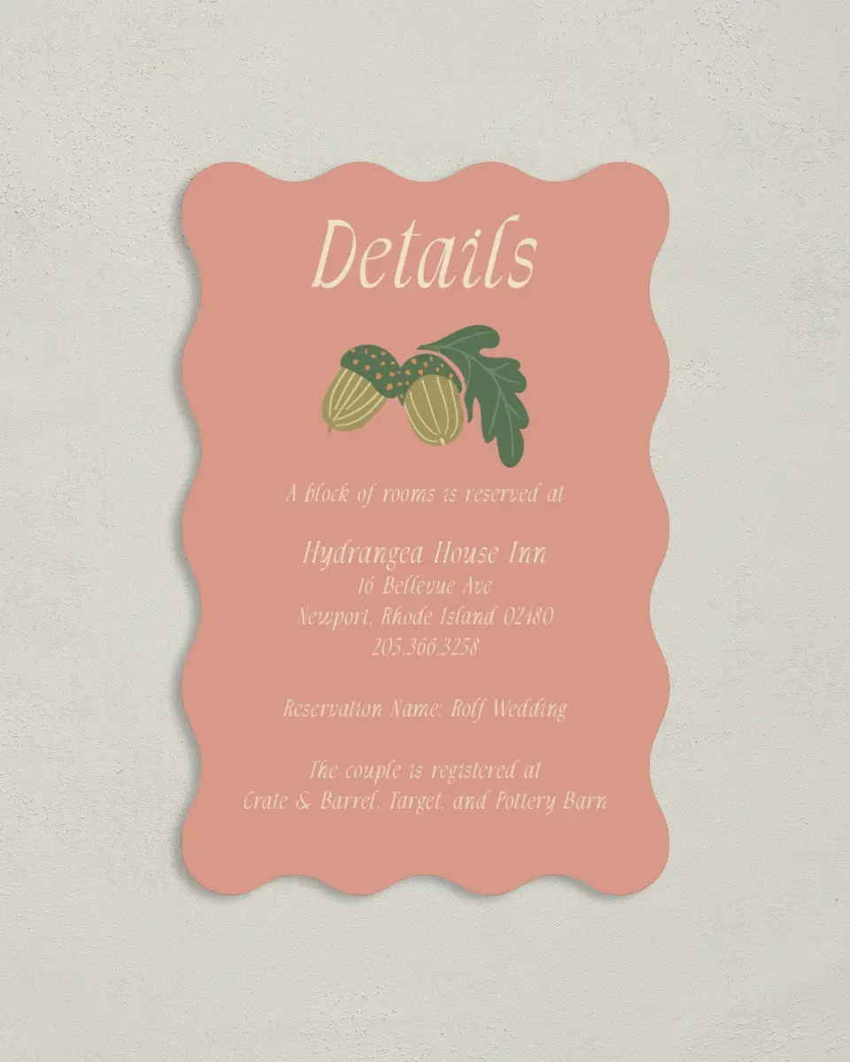 This is a 4" x 6" Wedding Invitation Enclosure Card called Regal Garden printed in full color with Gold foil on Luxe Satin paper