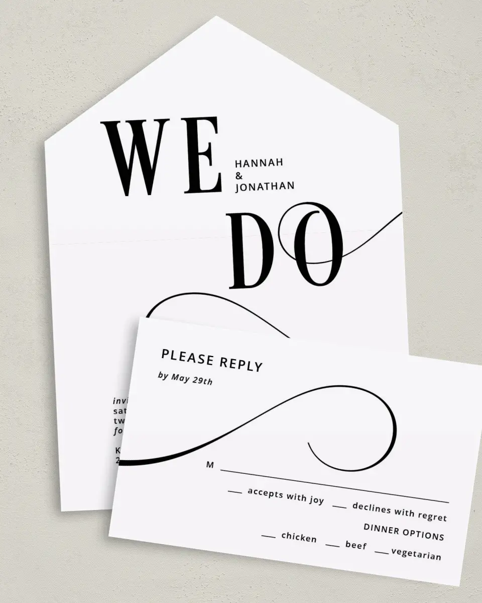 This is a 6" x 4½" All-in-One Wedding Invitation called Love Infinity printed in full color on Premium Smooth paper