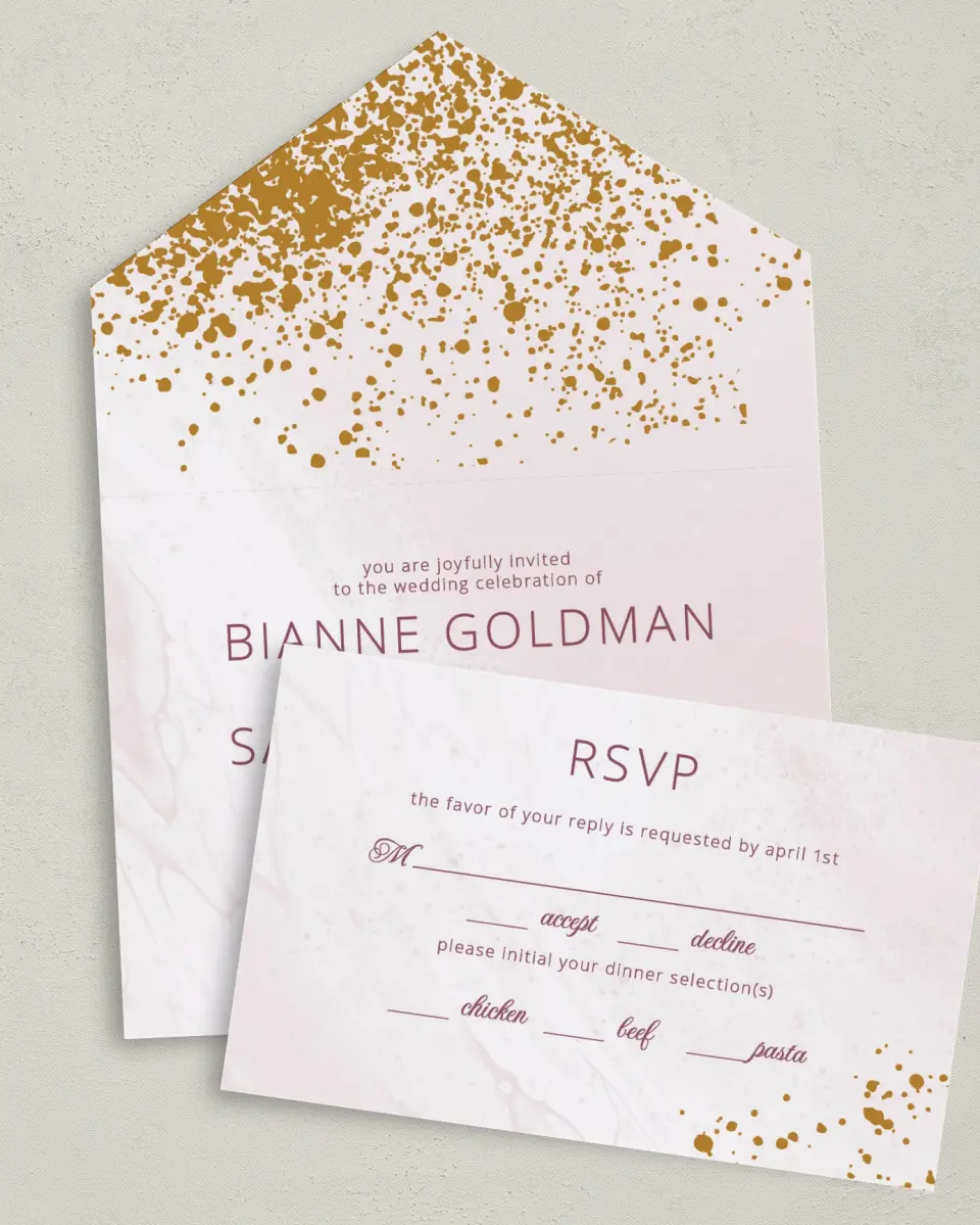 This is a 6" x 4½" All-in-One Wedding Invitation called Tender Mist printed in full color on Premium Smooth paper