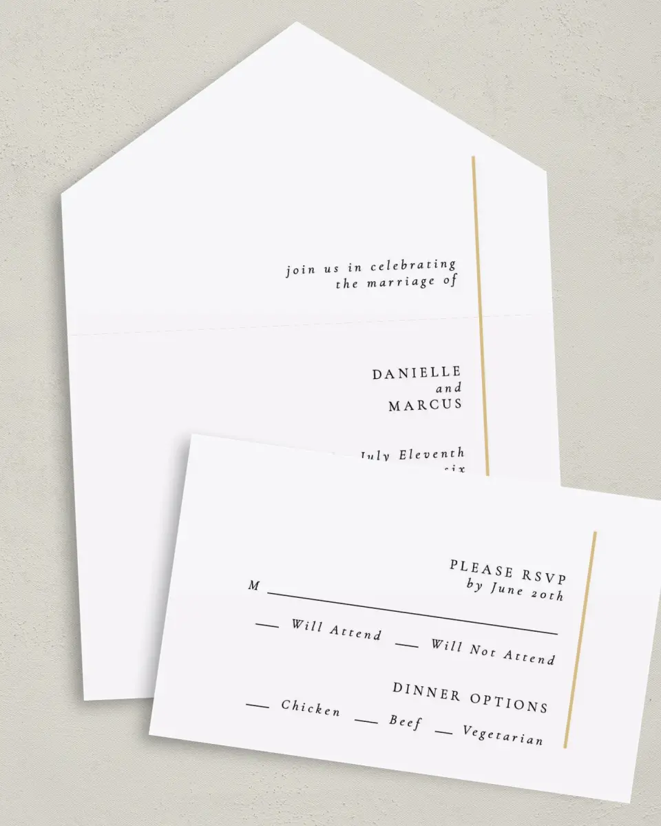 This is a 6" x 4½" All-in-One Wedding Invitation called Laughing Hearts printed in full color on Premium Smooth paper