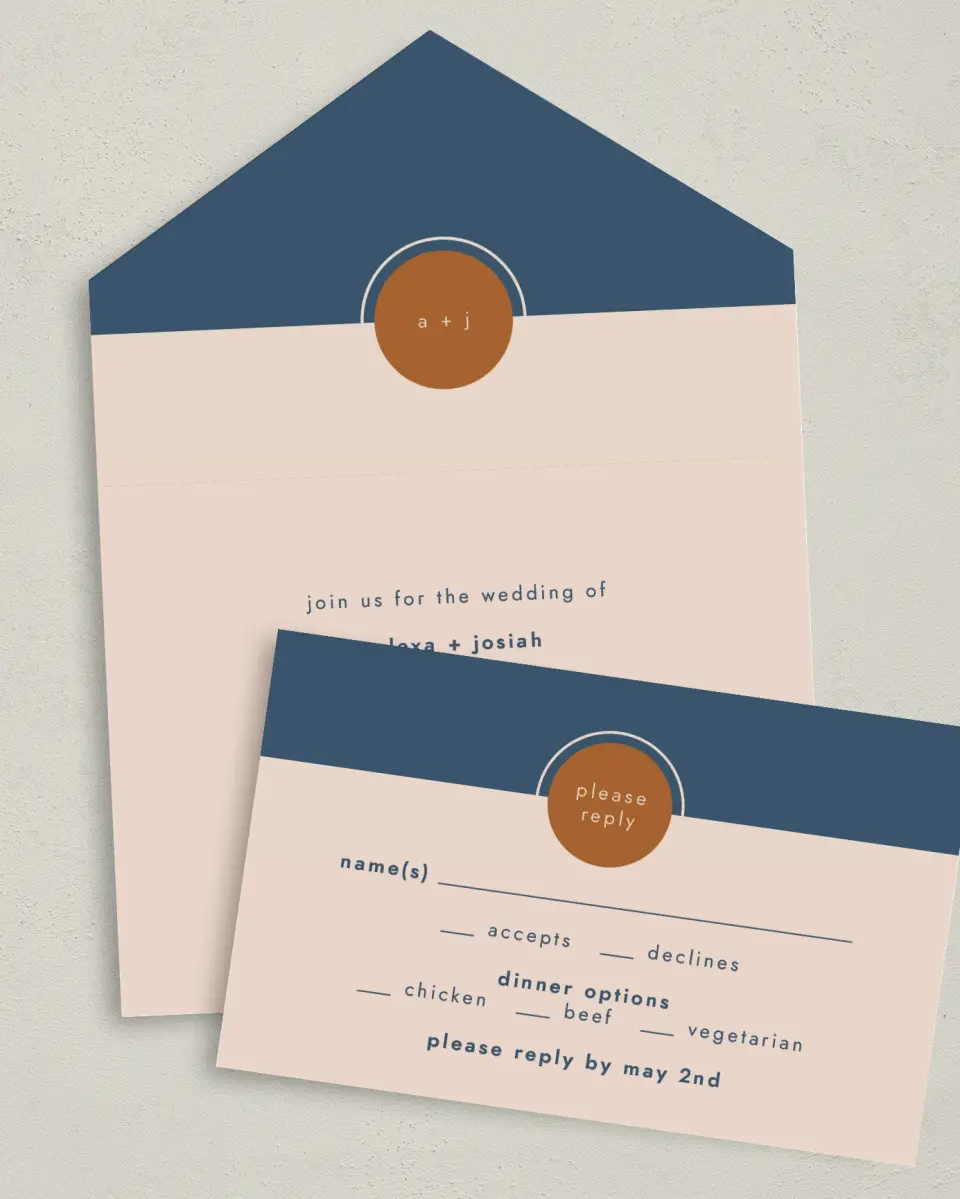 This is a 6" x 4½" All-in-One Wedding Invitation called Our Beginning printed in full color on Premium Smooth paper