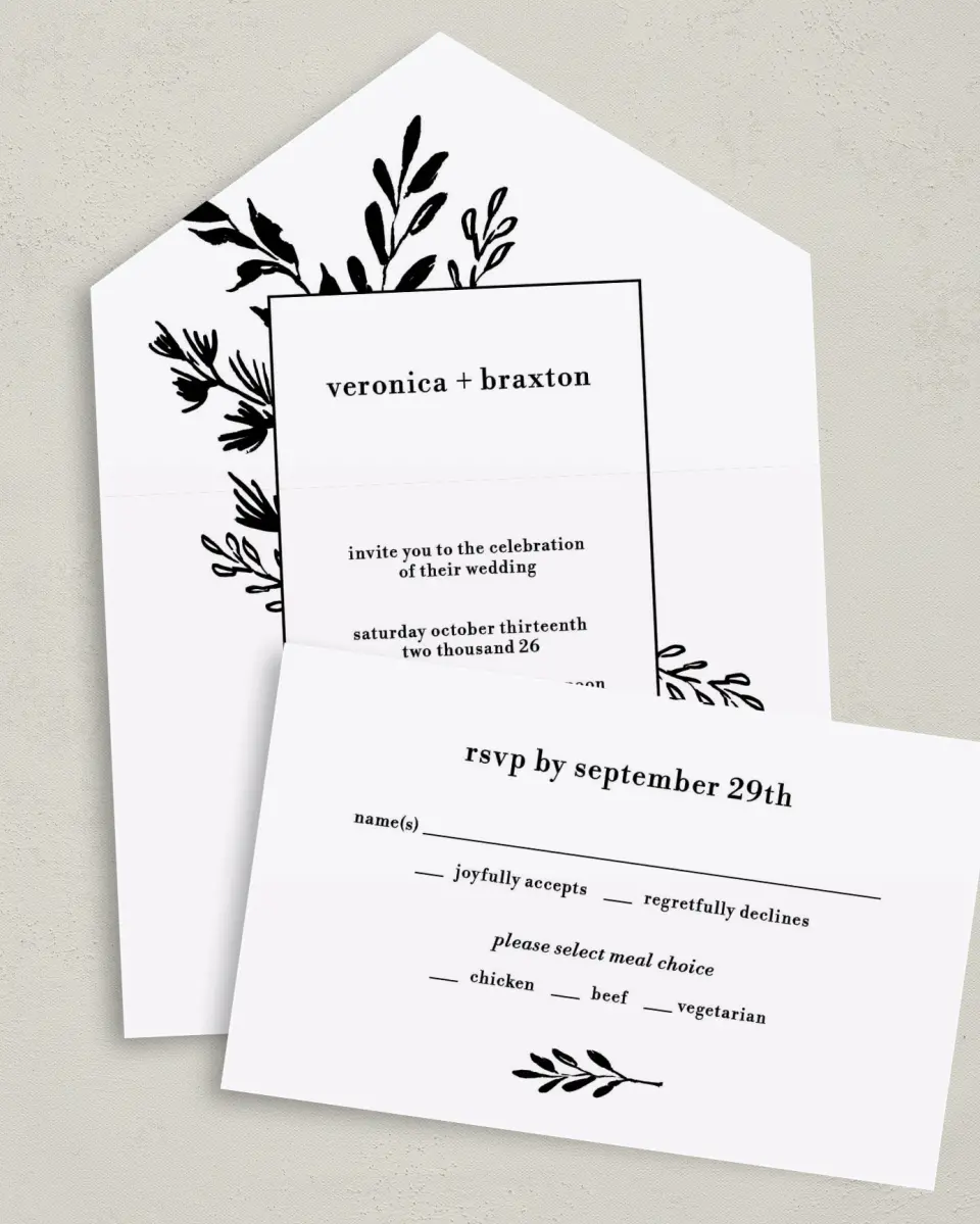 This is a 6" x 4½" All-in-One Wedding Invitation called Stacked Squares printed in full color on Premium Smooth paper
