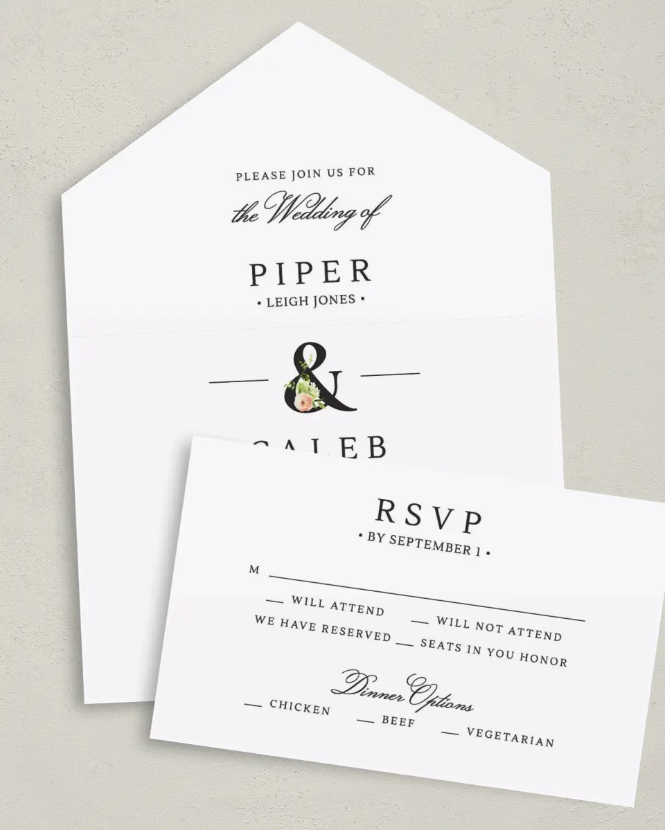 This is a 6" x 4½" All-in-One Wedding Invitation called Elegant Unity printed in full color on Premium Smooth paper