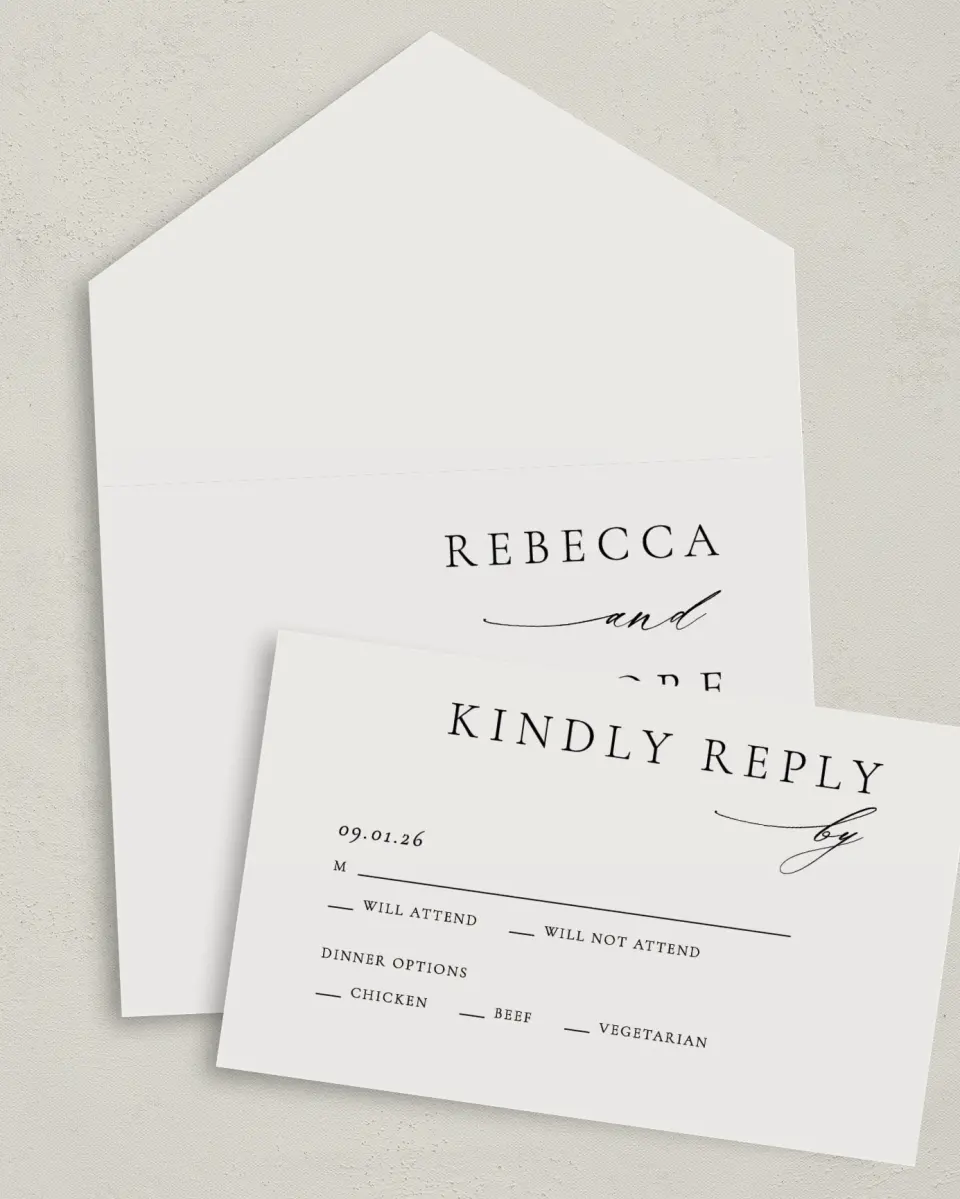 This is a 6" x 4½" All-in-One Wedding Invitation called Simply Elegant printed in full color on Premium Smooth paper