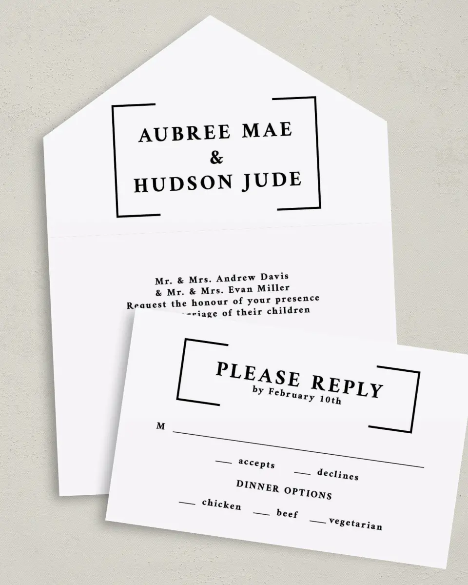 This is a 6" x 4½" All-in-One Wedding Invitation called Bright Brace printed in full color on Premium Smooth paper