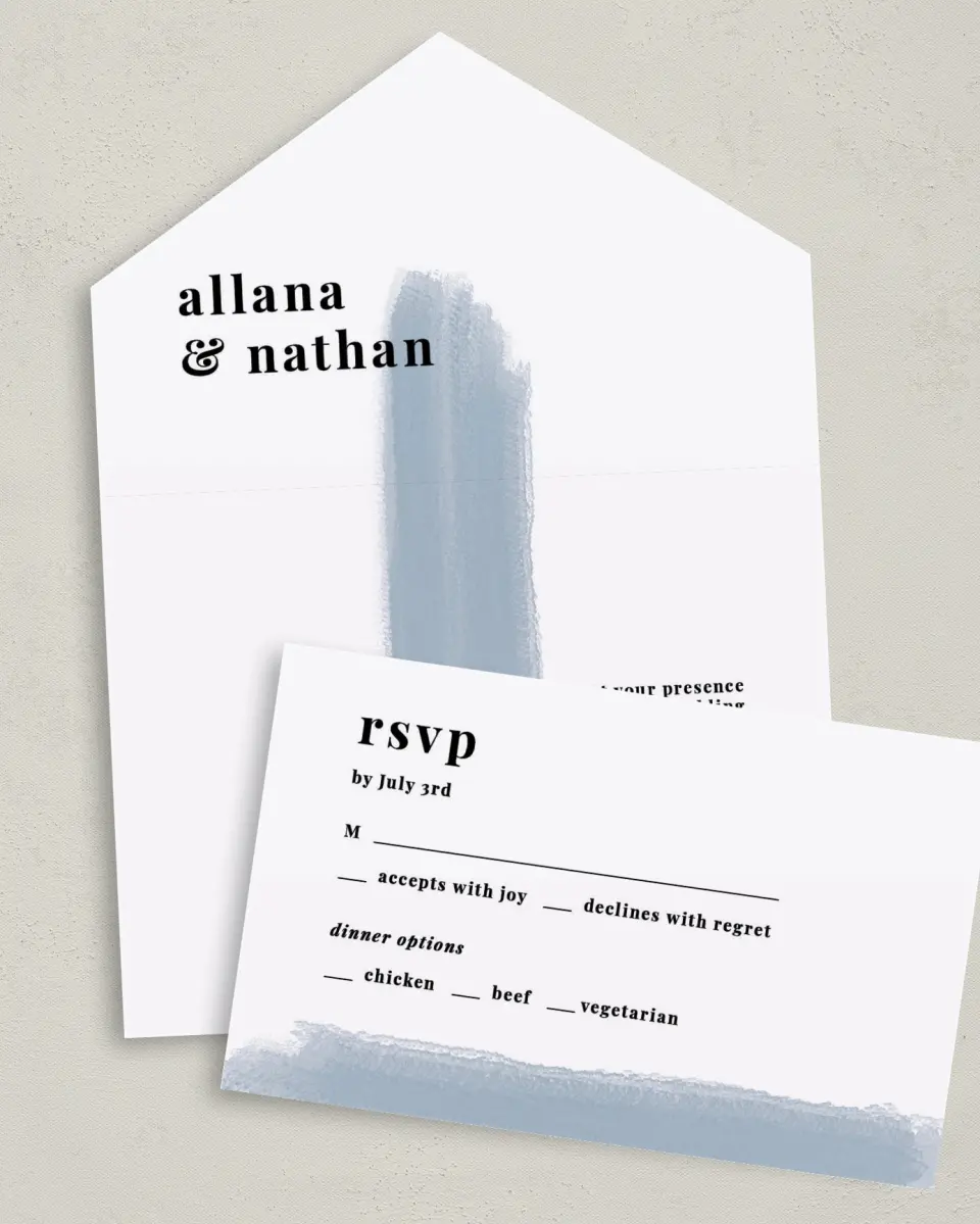 This is a 6" x 4½" All-in-One Wedding Invitation called Favorite Place printed in full color on Premium Smooth paper