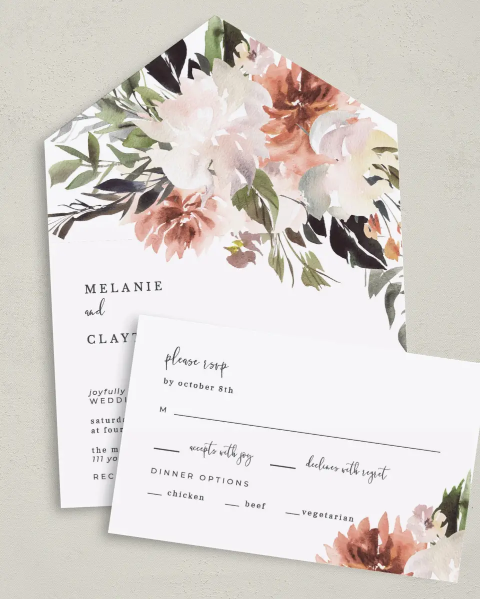 This is a 6" x 4½" All-in-One Wedding Invitation called Natural Love printed in full color on Premium Smooth paper