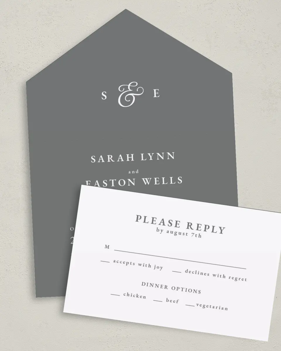 This is a 6" x 4½" All-in-One Wedding Invitation called Heavenly Harmony printed in full color on Premium Smooth paper