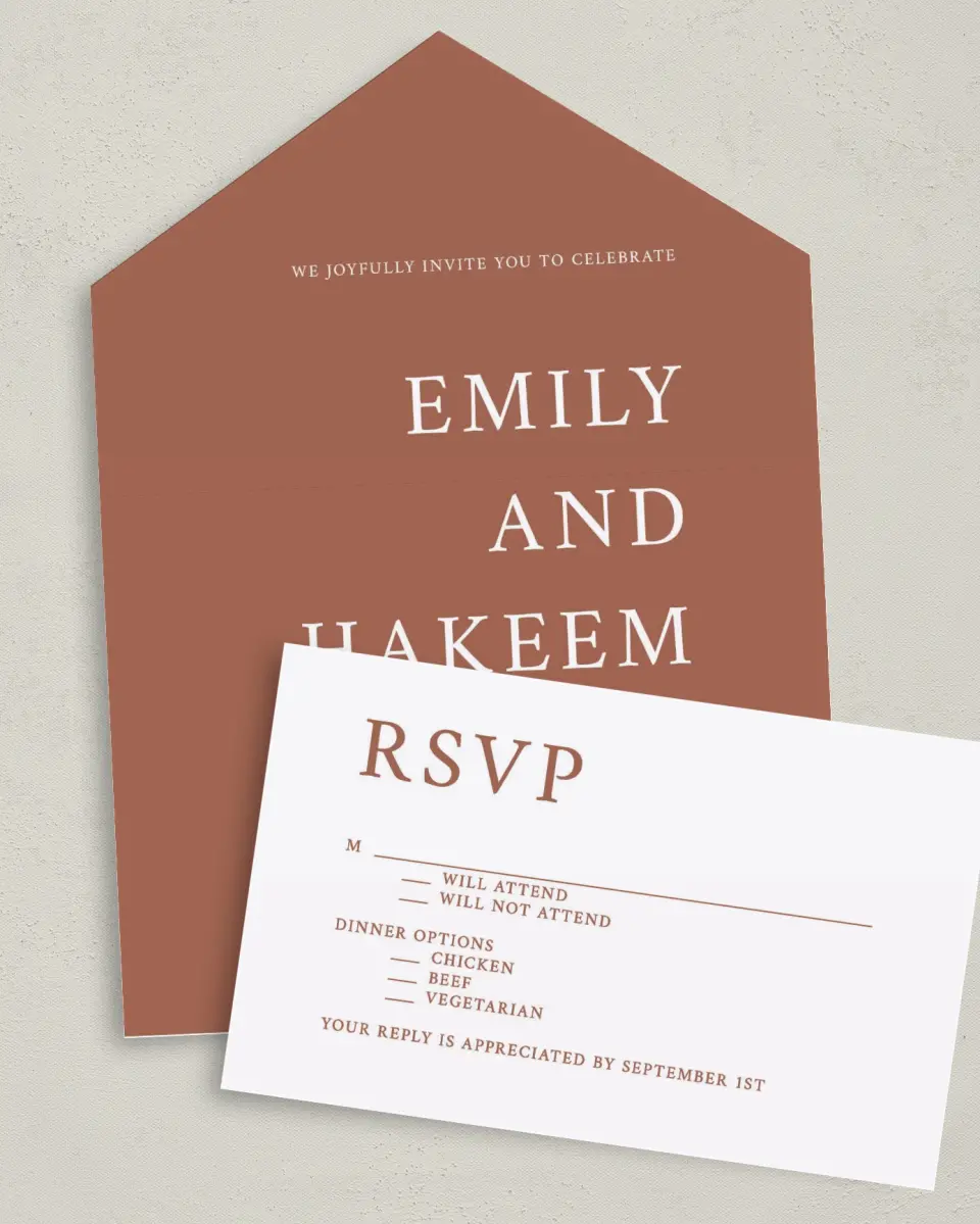 This is a 6" x 4½" All-in-One Wedding Invitation called Timeless Truth printed in full color on Premium Smooth paper