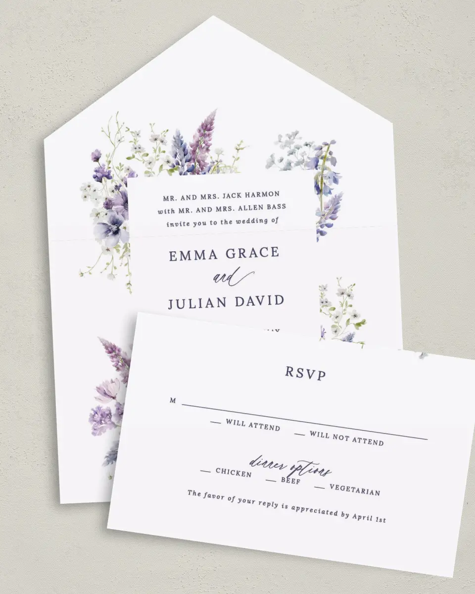 This is a 6" x 4½" All-in-One Wedding Invitation called Euphoric Frame printed in full color on Premium Smooth paper