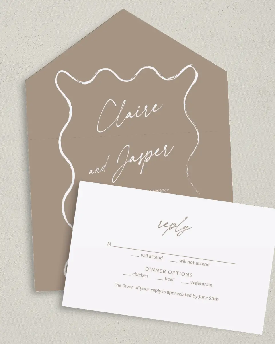 This is a 6" x 4½" All-in-One Wedding Invitation called Romantic Sketch printed in full color on Premium Smooth paper