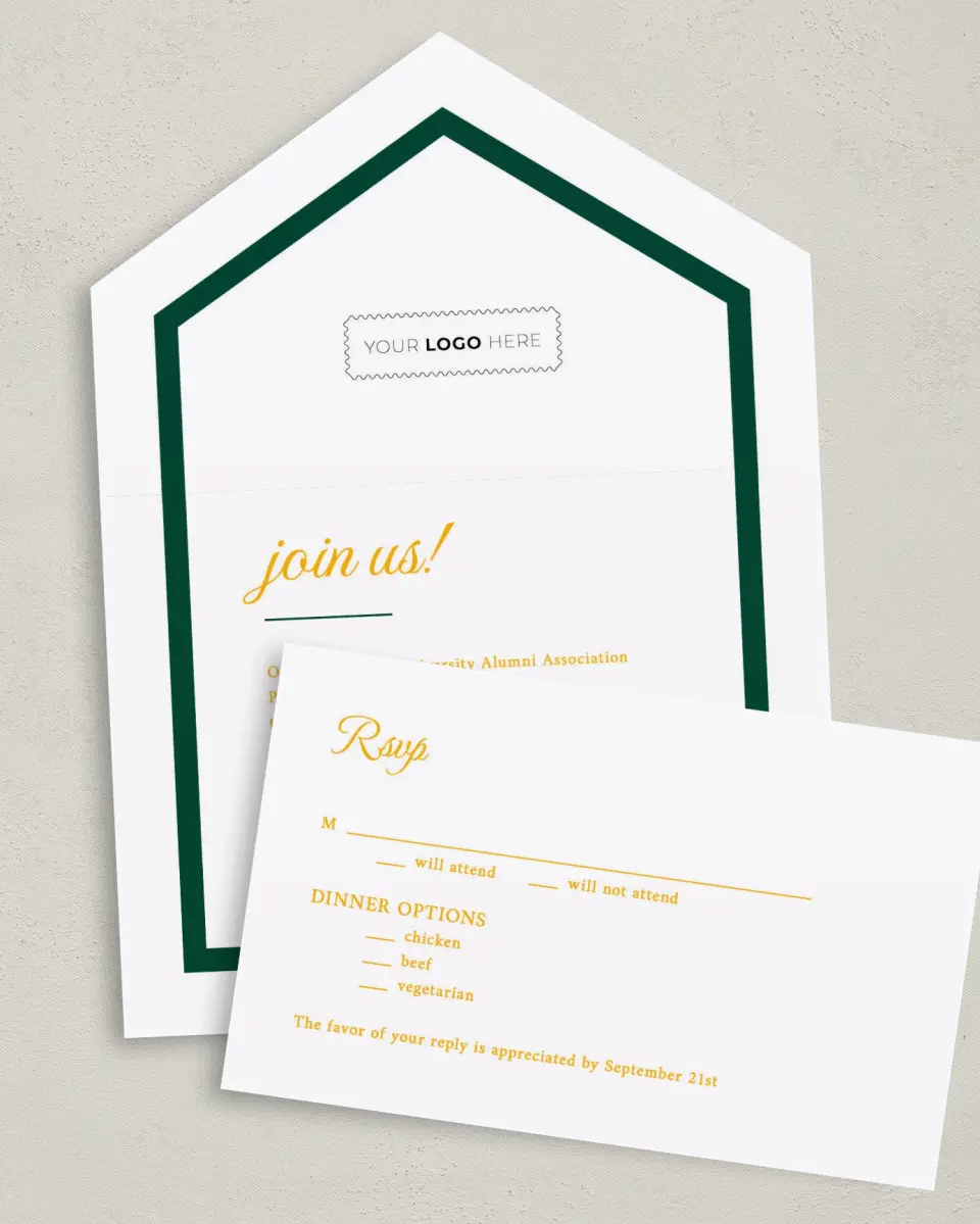 This is a 6" x 4½" All-in-One Wedding Invitation called Lasting Legacy printed in full color on Premium Smooth paper