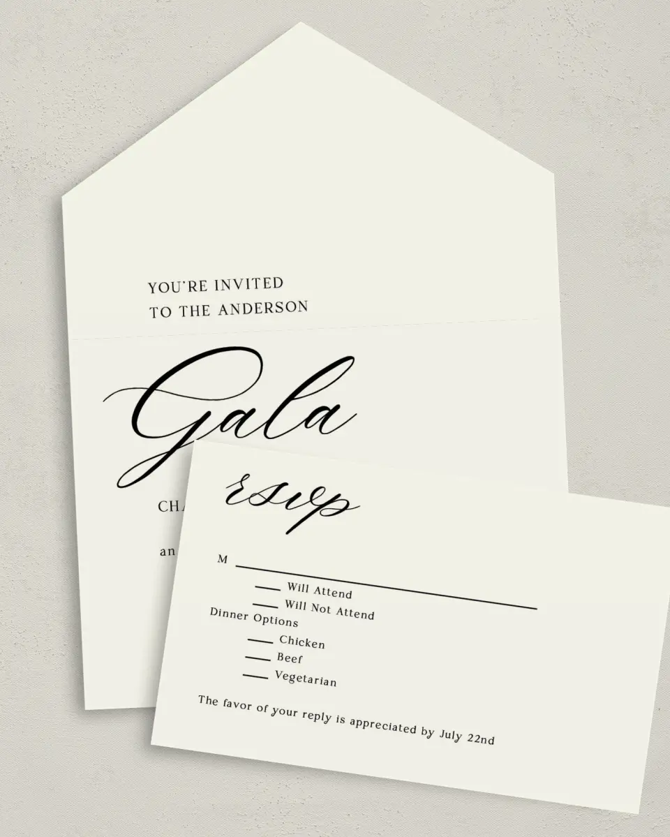 This is a 6" x 4½" All-in-One Wedding Invitation called Giving Grace printed in full color on Premium Smooth paper