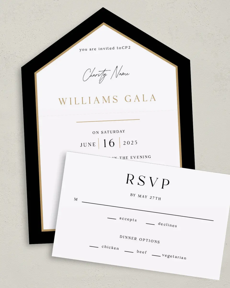 This is a 6" x 4½" All-in-One Wedding Invitation called Make an Impact printed in full color on Premium Smooth paper